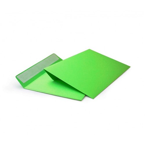 Бумажный зелёный конверт 114*162, формат С6, лента