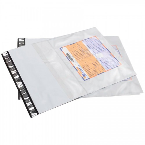 Пластиковый пакет для посылок, белый, без печати, с карманом, 430х500