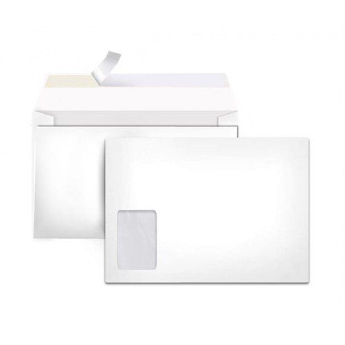 Почтовый конверт с окном 90х60, С4 229*324, лента, цвет белый