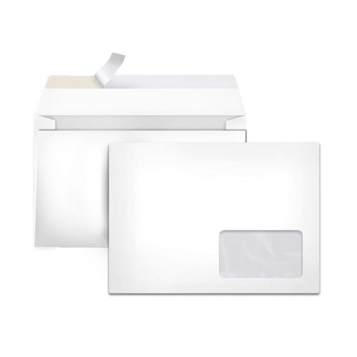 Почтовый конверт с окном 45х90, С4 229*324, лента, цвет белый